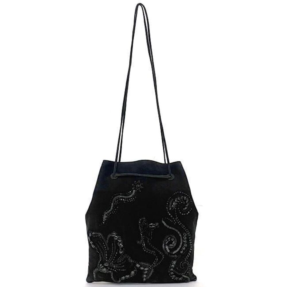 Prada mermaid Black suede Handbag tote jeweled studs beads RICAMO black